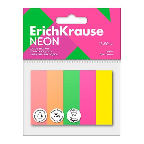 Этикетки-закладки самоклеящ. (5*15*50мм) бумажные неон ЕК 61561