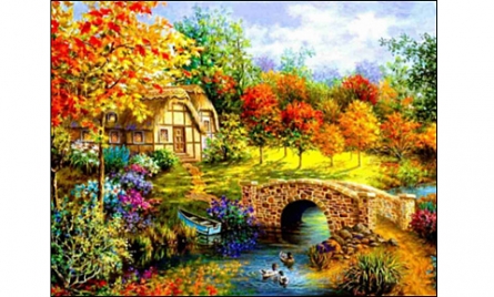 Картина стразами "Мостик над рекой" 30*40см  ST-345