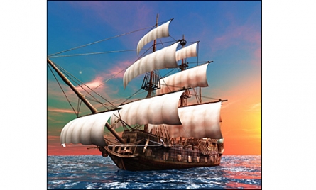 Картина стразами "Парусник на закате" 30*40см  ST-366