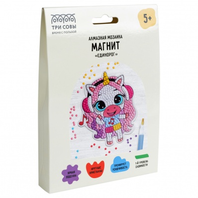 Алмазная мозаика, магнит "Единорог" ТРИ СОВЫ АММ_48226