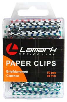 Скрепки 50мм цветные "Зебра" 50шт в боксе Lamark РС0237