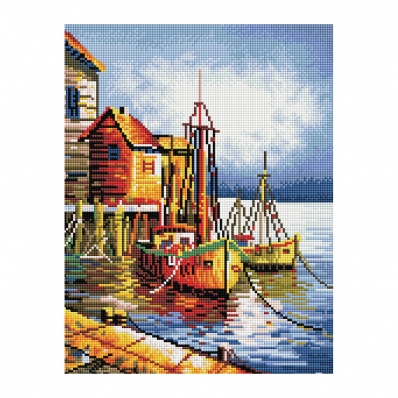 Алмазная мозайка "Пристань", 30*40см, холст на подрамнике АМ3040_47591