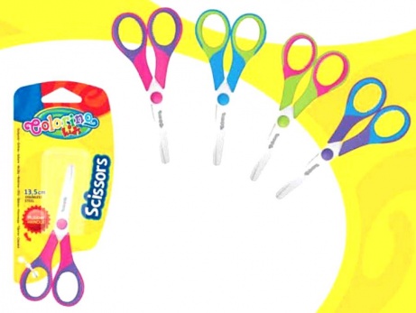 Детские ножницы 13,8 см с резиновой ручкой круглой формы (блистер)