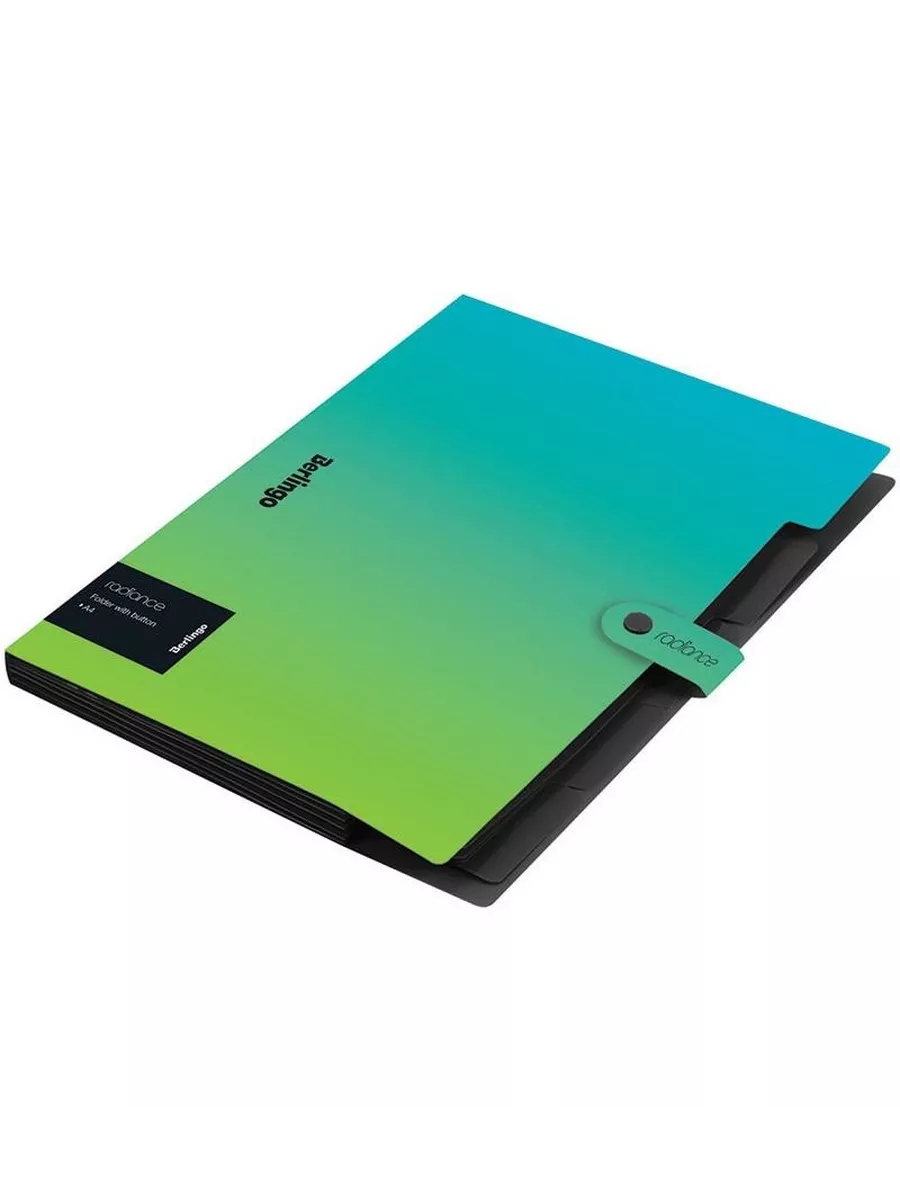 Портфель А4 пласт. 5 отд. на кнопке, голуб./зелен. Berlingo "Сияние"   XF_05003