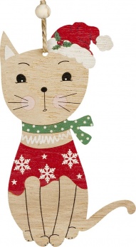 Украшение Кошечка 13см, дерево 47747