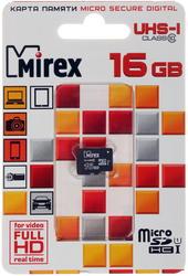 Карта памяти MicroSDHC 16Gb MIREX  Class10 UHS-I 104Mb/s без адаптера, RTL