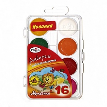 Акварель 16цв. "Гамма. Мультики" медовая, б/к,  211046  16