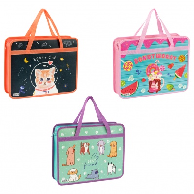 Папка на молнии А4 с ручками ArtSpace пластик., ассорти 80 мм ПМ-А4-25_49854