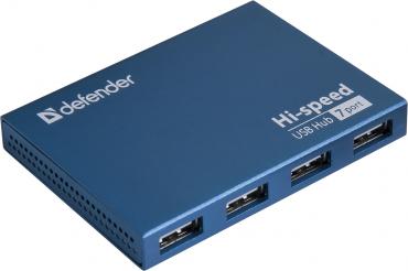 Концентратор USB DEFENDER Septima Slim, 7 портов USB2.0, блок питания 2A, корпус - металл, синий