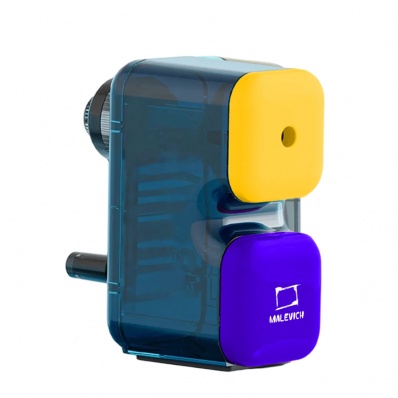 Точилка для художников механическая прозрачная Малевичъ, сине-желтая