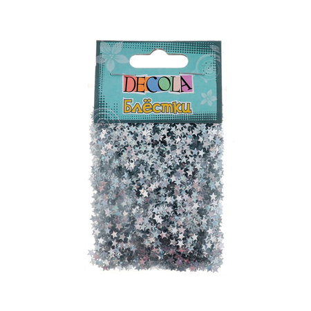 Блестки декоративные звезды Декола, серебро радужное, 4мм, 20г