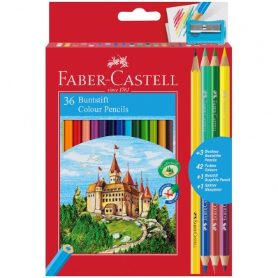 Карандаши цветные Faber-Castell "Замок", 36цв., шестигр., заточ.+6цв.+ч/г кар.+точилка, картон, европо