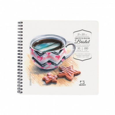 Скетчбук Малевичъ для графики и маркеров Bristol, 21х20см, 280 г/м, 30л