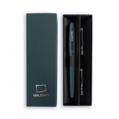 Ручка перьевая с конвертером 0,4 мм, 2 картриджа (индиго, черный) серый