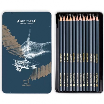 Набор ч/г карандашей Малевичъ, 12 шт, металлическая коробка