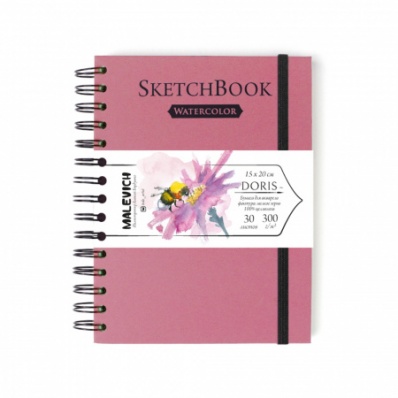 Скетчбук для акварели Малевичъ Doris, розовый, 15х20см, целлюлоза, 300 г/м, 30л