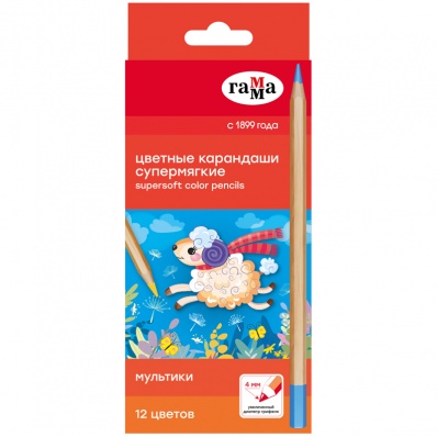 Карандаши 12цв. грифель 4мм, "Мультики" Гамма супермягкие 80220216