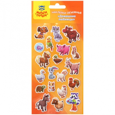 Наклейки объёмные Мульти-Пульти "Домашние питомцы", 10*22см, 20 наклеек