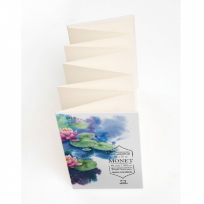 Скетчбук-гармошка для акварели Monet, 100% хлопок, 300 г/м, Fin, 10х15см, 10л