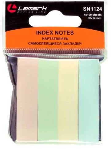 Этикетки-закладки самоклеящ. (50*12мм) 4*100л. пастель, бумажные  "Lamark"1124