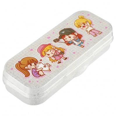 Пенал-футляр, 215*90*43 СТАММ "Подружки", прозрачный с блестками  ПН-31468