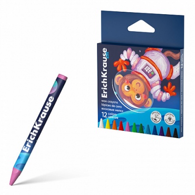 Мелки восковые 12цв. "Звери в космосе", трехгранные  ЕК 62945