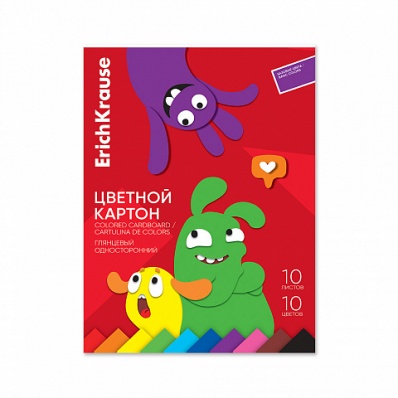 Картон цв. А4 "Веселые друзья" 10л, 10цв, глянцевый,  на клею  ЕК62020