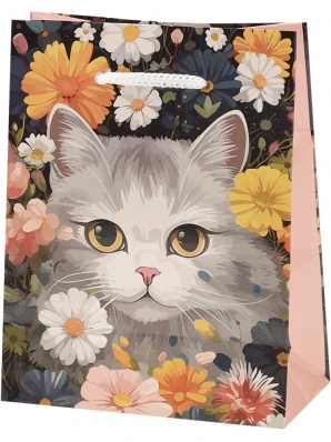 Пакет подарочный 11*14см "Кошечка в цветах" глянцевый  ПКП-1113