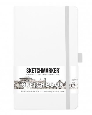 Скетчбук Sketchmarker, белый, 13x21см, 140 г/м2, 80 л, жесткая обложка с резинкой
