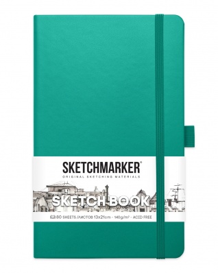 Скетчбук Sketchmarker, изумрудный, 13x21см, 140 г/м2, 80 л, жесткая обложка с резинкой