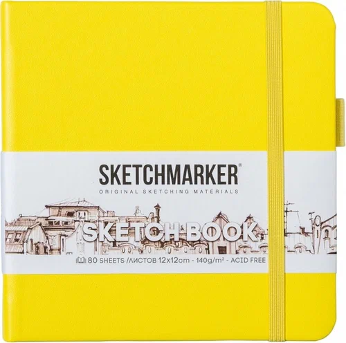 Скетчбук Sketchmarker, лимонный, 12x12см, 140 г/м2, 80 л, жесткая обложка с резинкой