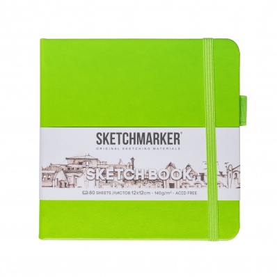 Скетчбук Sketchmarker, зеленый луг, 12x12см, 140 г/м2, 80 л, жесткая обложка с резинкой