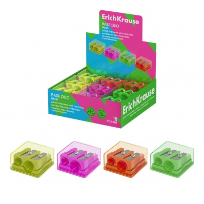 Точилка 2отв. НЕОН с контейн. пластик. ассорти  ЕК 60080