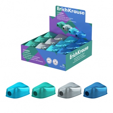 Точилка 1отв., Ледяной металл, с контейнером, ассорти  ЕК 60032