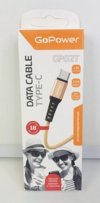 Кабель GoPower GP02T USB (m)-Type-C (m) 1.0м 2.4A нейлон золотой 62672