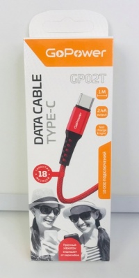 Кабель GoPower GP02T USB (m)-Type-C (m) 1.0м 2.4A нейлон красный 62658