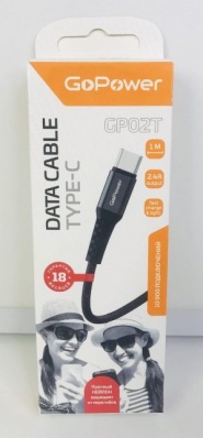 Кабель GoPower GP02T USB (m)-Type-C (m) 1.0м 2.4A нейлон черный 62542