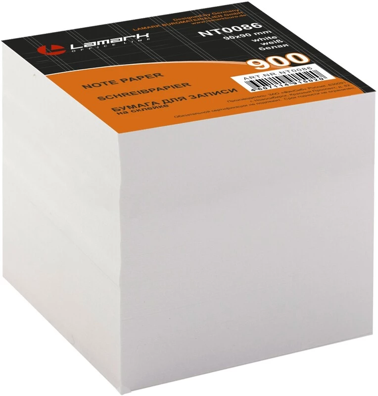 Блок д/записей 90*90 900л. белый, проклеен. "Lamark"  NT0086