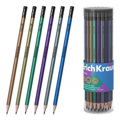 Карандаш ч/г НВ с ластиком "Metallic", трехгран.  ЕК 60723