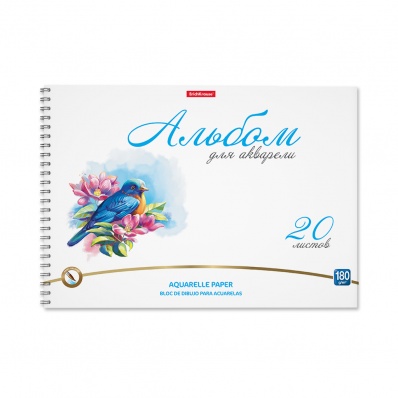 Альбом д/рис 20л. на спир. с акварельной бумагой "Птицы" ЕК 58592