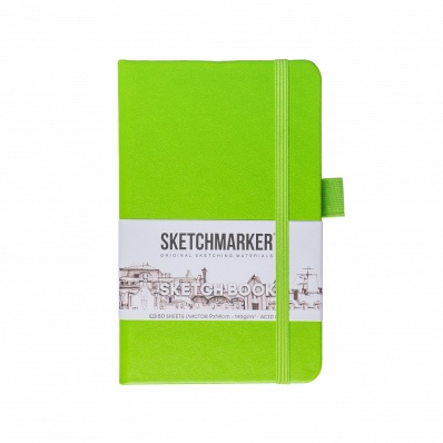 Скетчбук 13x21см Sketchmarker, зеленый луг, 140 г/м2, 80 л, жесткая обложка с резинкой