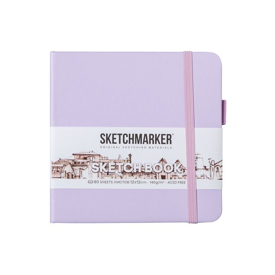 Скетчбук 12х12см Sketchmarker, неоновая фуксия, 140 г/м2, 80 л, жесткая обложка с резинкой