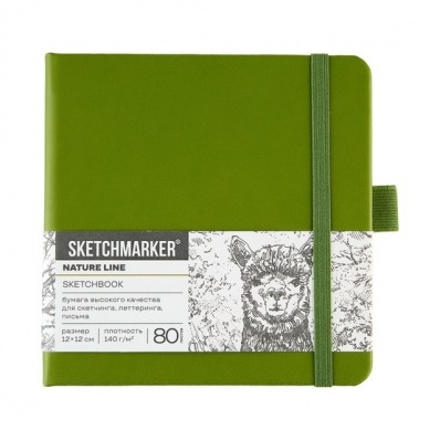 Скетчбук 12х12см Sketchmarker, оливковый, 140 г/м2, 80 л, жесткая обложка с резинкой