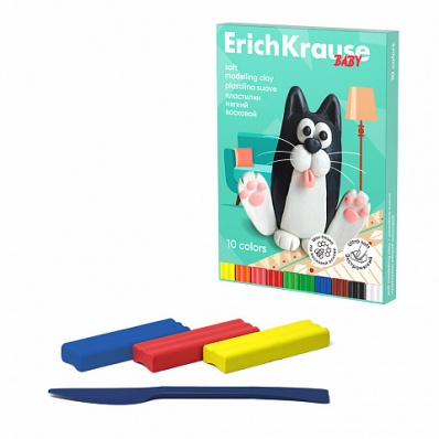 Пластилин 10цв. "Малыш" воск. мягк., 130гр, со стеком   EK  61327