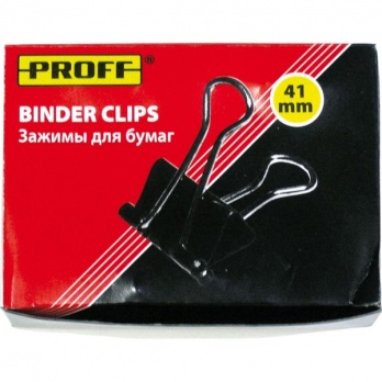 Зажим д/бумаг 4,1см 12шт/уп. черный "Proff" метал.   PF41