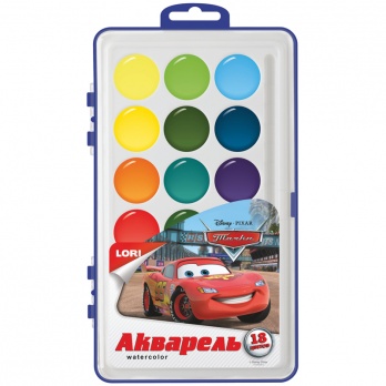 Акварель 18цв. "Disney Тачки" медовая, б/к, пл. уп. Акд-006